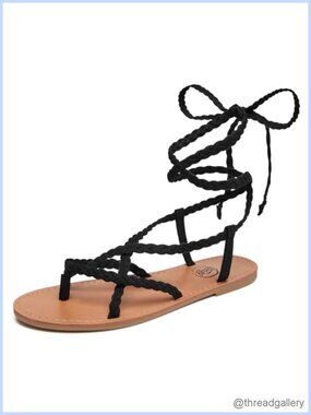 Lace Up Flat Sandals Strappy Gladiator Braided Ankle Wrap Summer Shoes